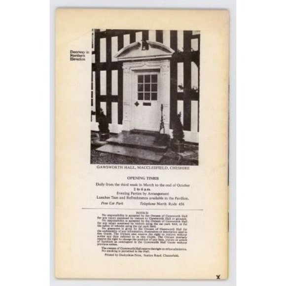 GAWSWORTH HALL MACCLESFIELD ENGLAND MUSEUM TOUR GUIDE 1th Ed., Circa 1960 - Picture 2 of 5